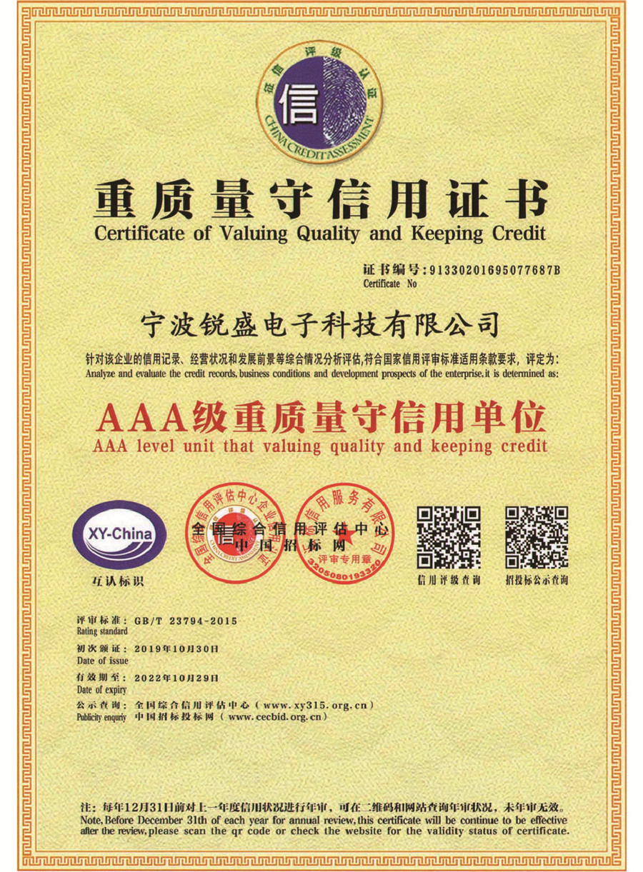 Certificate of Valuing Quality and Keeping Credit