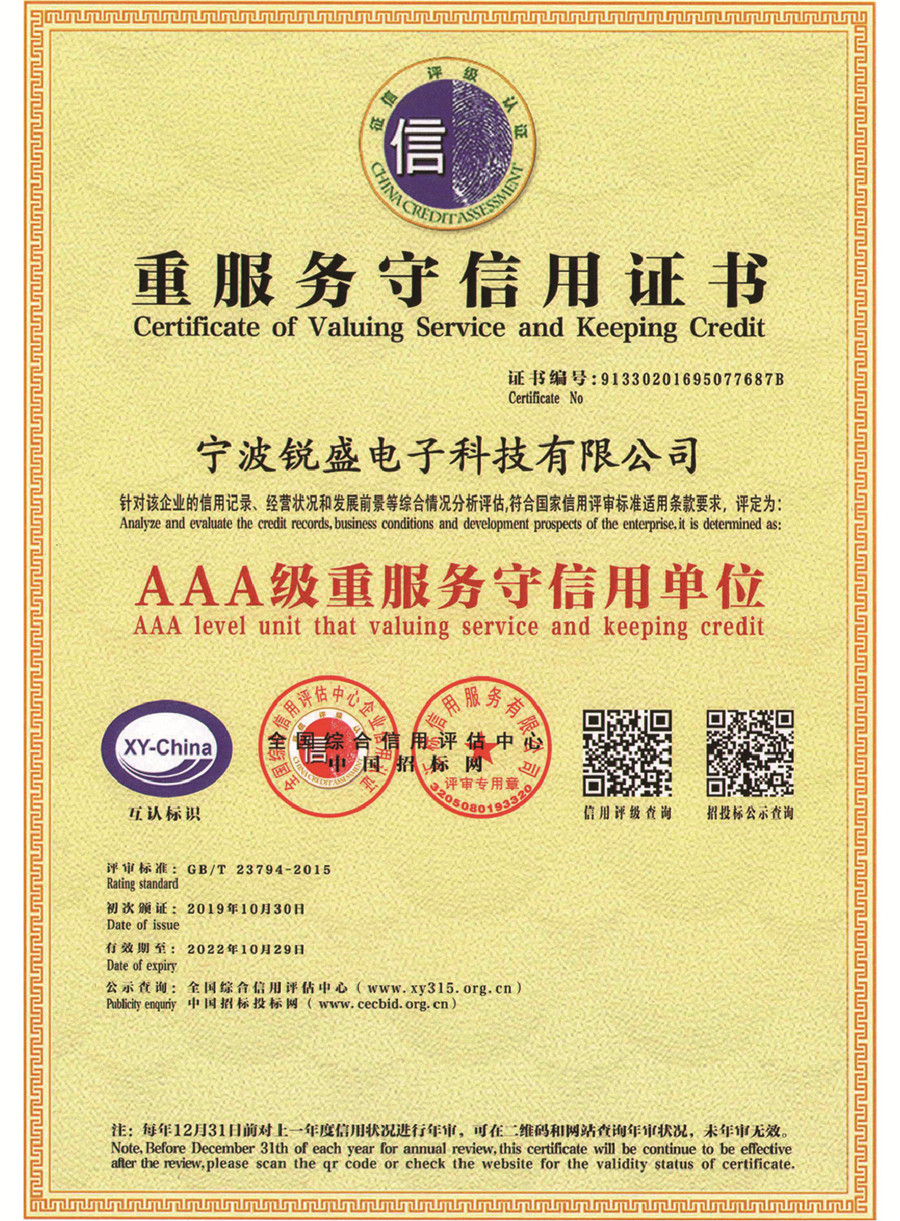 Certificate of Valuing Service and Keeping Credit